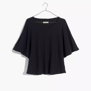 TEXTURE & THREAD Flutter-Sleeve Top in Black